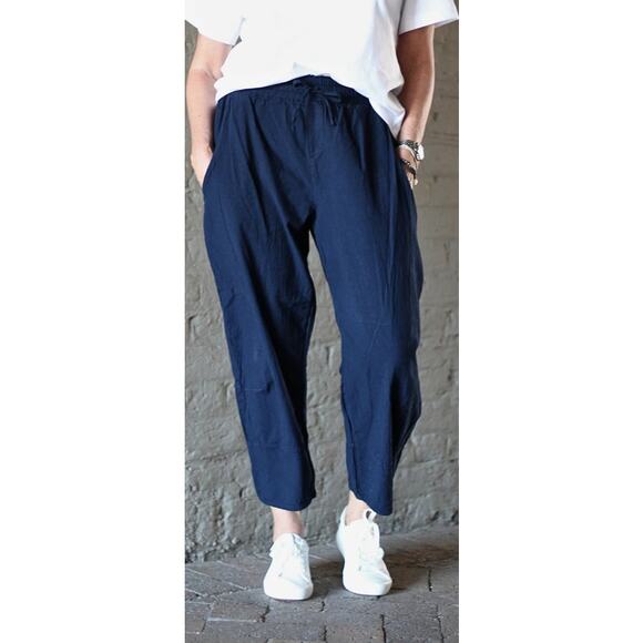 Just Cruizin Cove Linen Pants Navy Blue Vacation Core pull-on SZ L Lightweight - Picture 1 of 8